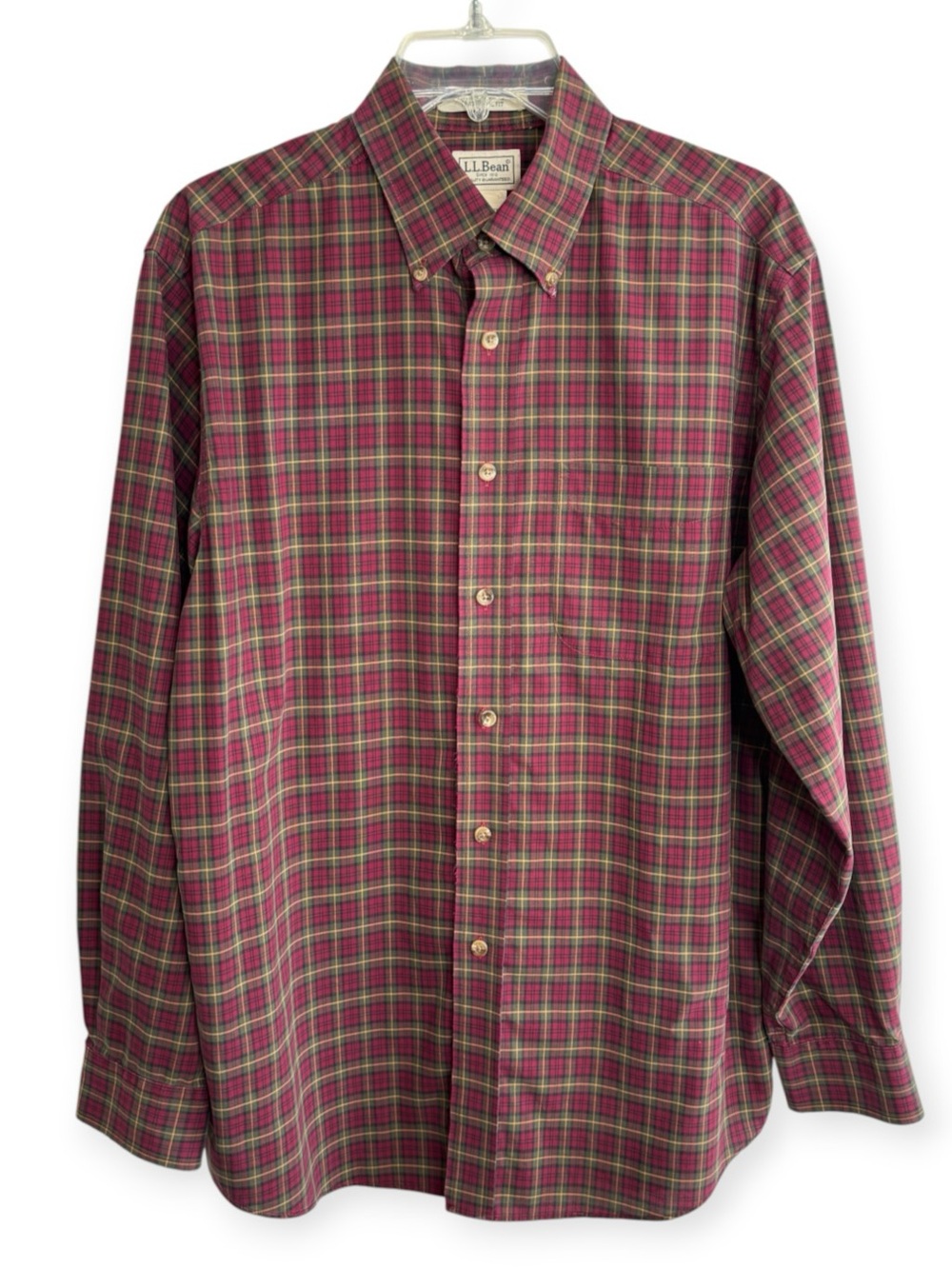 L.L. Bean Mens Button Down Plaid Shirt Traditional Fit Medium WRINKLE FREE Work